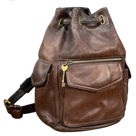 Fossil Handbags - Vintage Fossil thick Leather Drawstring Backpack